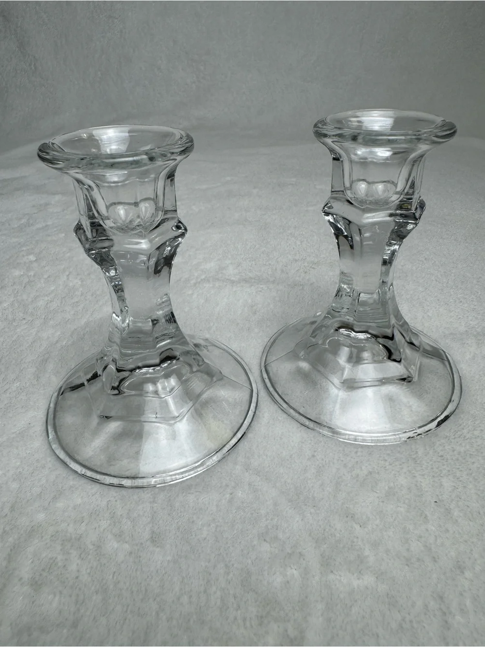 Vintage Clear Crystal Glass Candlestick Holders Set of 2 Pair 4.25” Tall